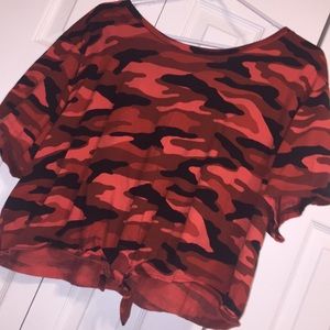 Red and black camouflage crop top